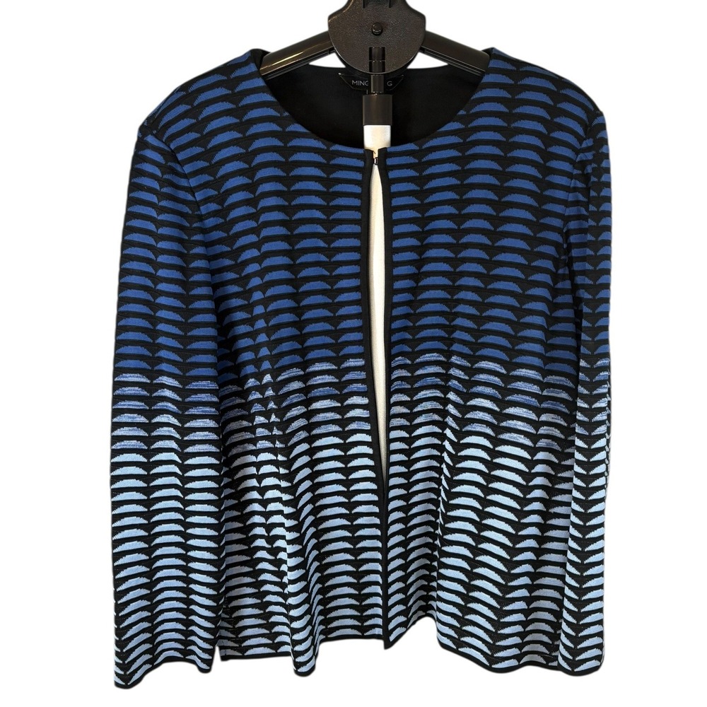 Ming Wang Blue Ombre Pattern Zip-Front Cardigan